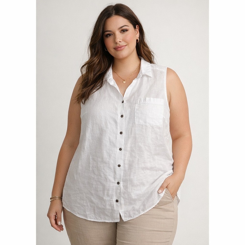 Chico's Bundle of 2 100% Linen No Iron Sleeveless Tunic Tops Plus Size 3 16/18 - Picture 10 of 16